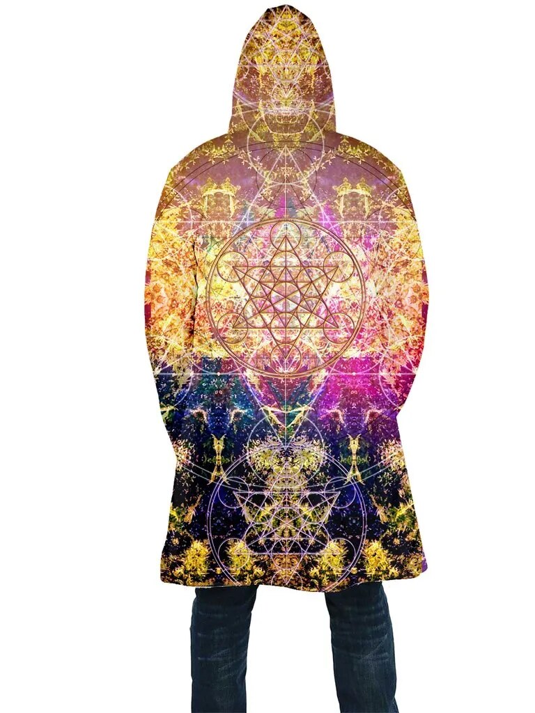 Winter Mens Cloak Psychedelic Rainbow style 3D Soft-Print Fleece Hooded Coat Unisex Casual Thick Warm Cape coat Jacket - DITCHWORLD