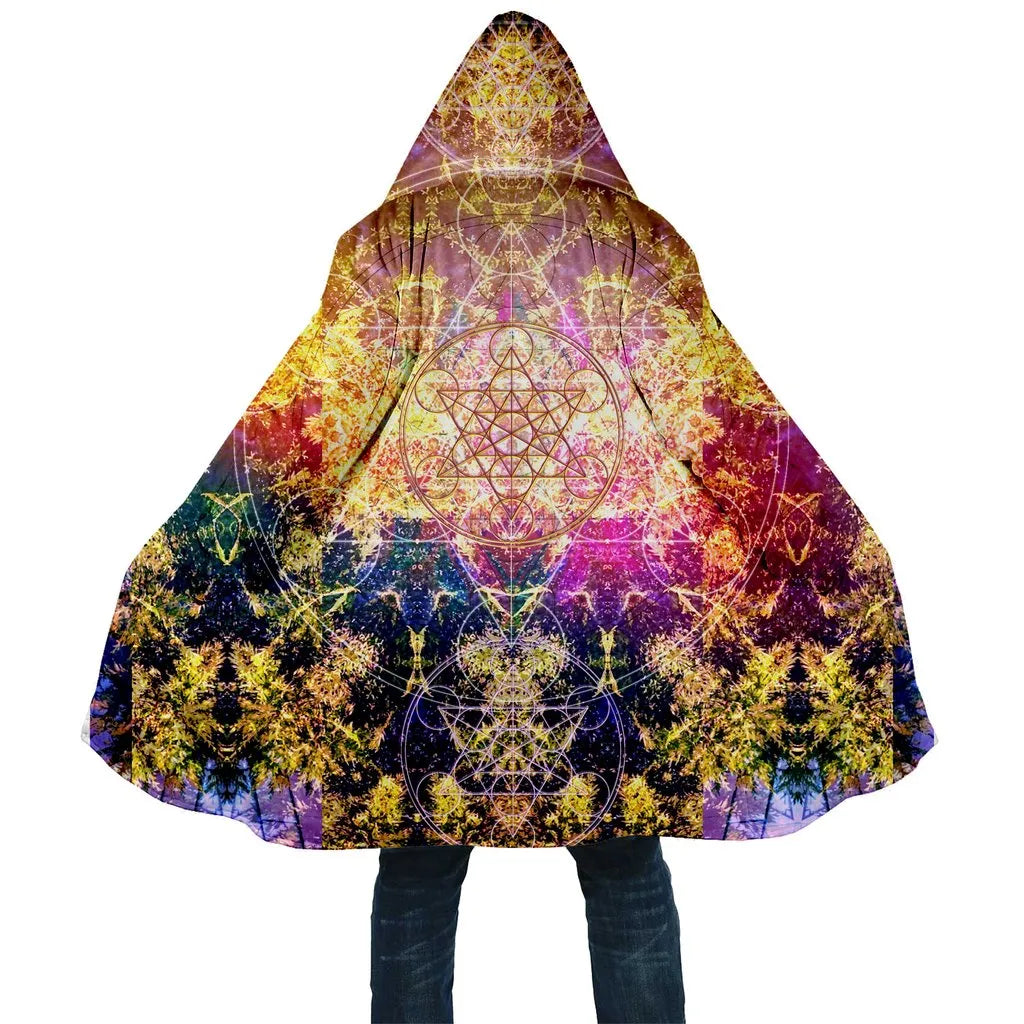 Winter Mens Cloak Psychedelic Rainbow style 3D Soft-Print Fleece Hooded Coat Unisex Casual Thick Warm Cape coat Jacket - DITCHWORLD