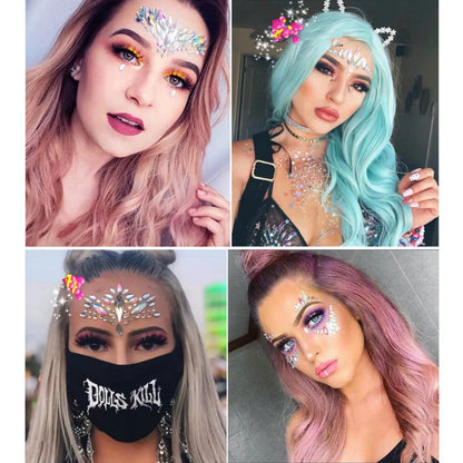 3D Sexy Face Tattoo Stickers Temporary Tattoos Glitter Fake Tattoo Rhinestones For Woman Party Face Jewels Tatoo