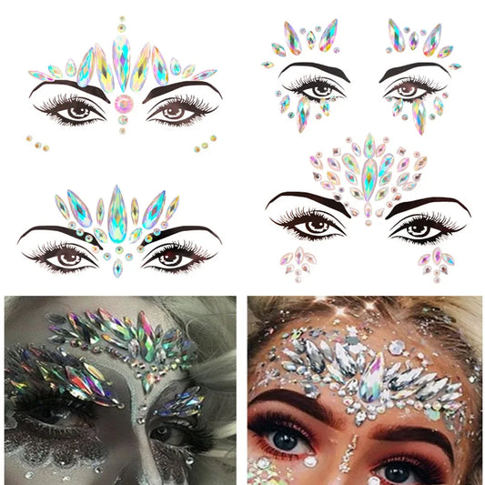 3D Charms Face Jewelry Acrylic Body Art Make Up Party Temporary Fake Glitter Tatoos Face Diamond Eye Halloween New Year Stickers
