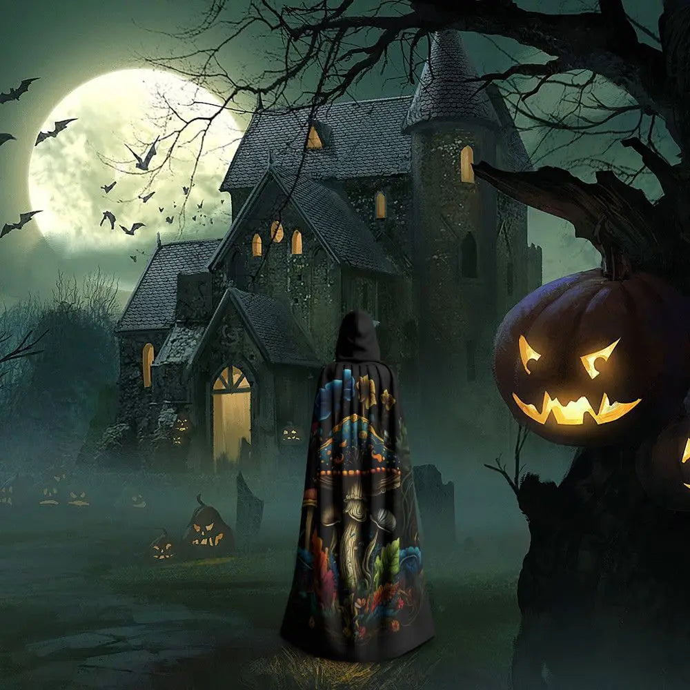 Hooded Cloak - Glowing Psychedelic Mushrooms Trippy Mushroom Witch Medieval Costume Cosplay Cape Halloween festival Adult Unisex