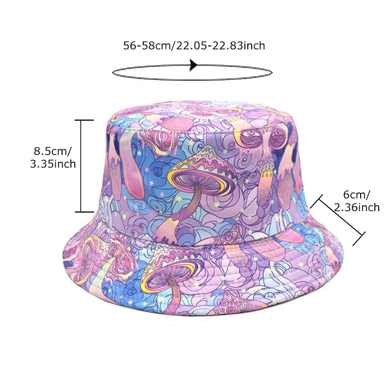 Mushroom Bucket Hats Female Men Unisex Hat Double-sided Sun Hat Reversible Basin Cap