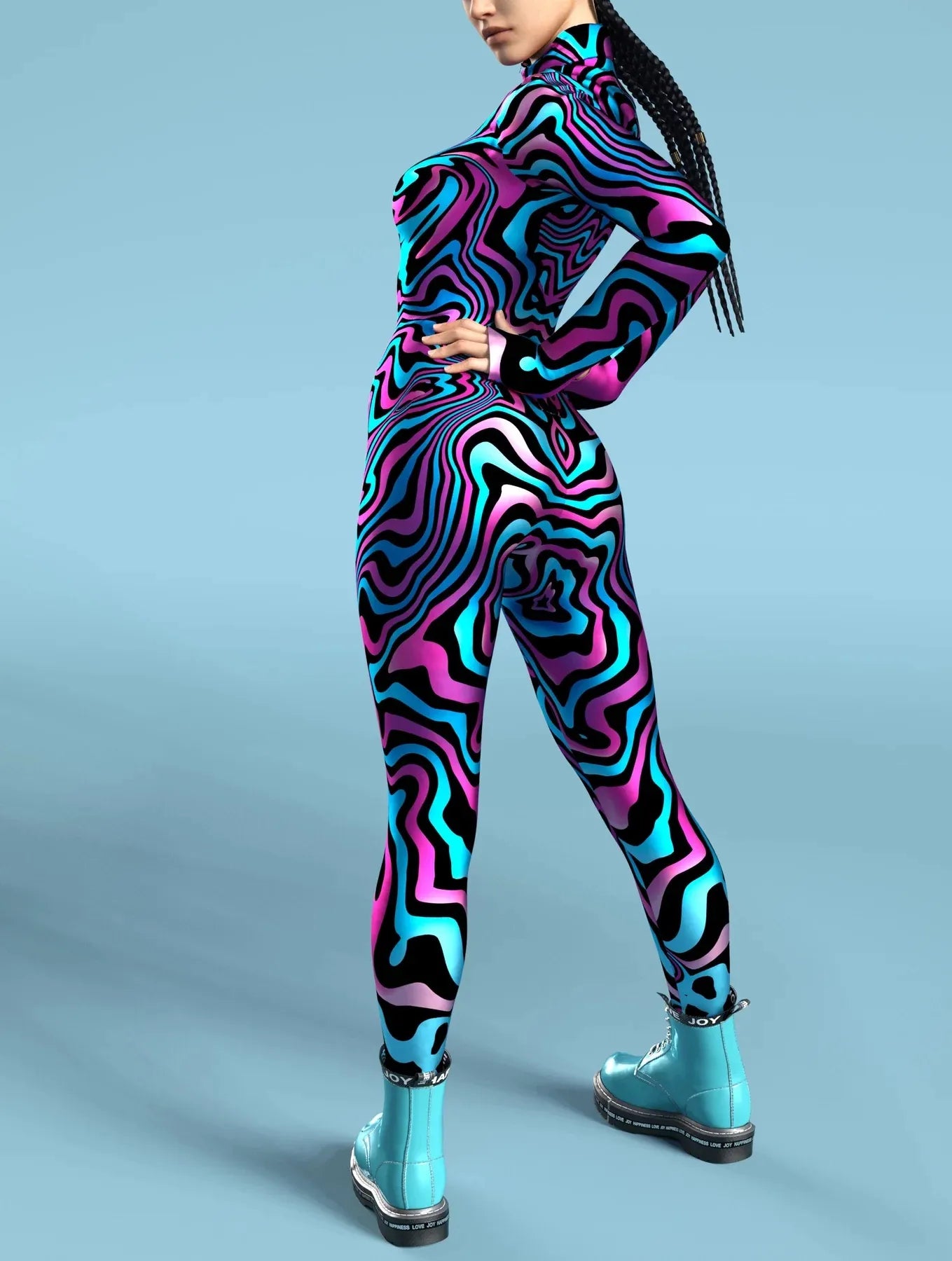 Trippy Tribal-Fractal Bodysuit - Blue & Purple - Skinny Jumpsuit Wear Onesie Doof Costume Elastic Bodysuits Rave Rompers - DITCHWORLD