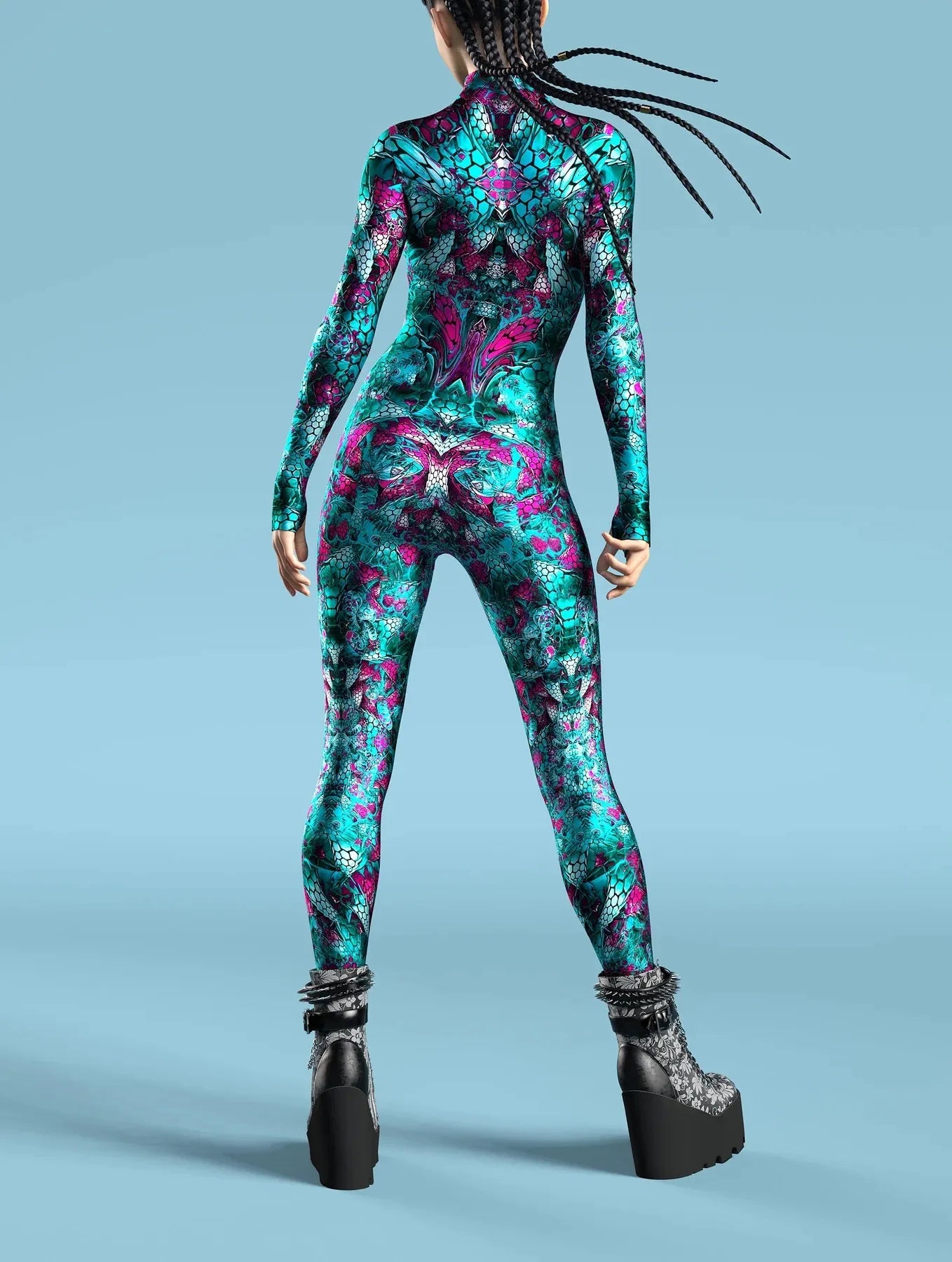 Reptilian Fractal Bodysuit - Skinny Jumpsuit Wear Onesie Doof Costume Elastic Bodysuits Rave Rompers - DITCHWORLD