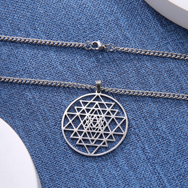 Sri Yantra Yoga Necklace Mandala Hindu Sacred Geometry Stainless Steel Jewelry - DITCHWORLD