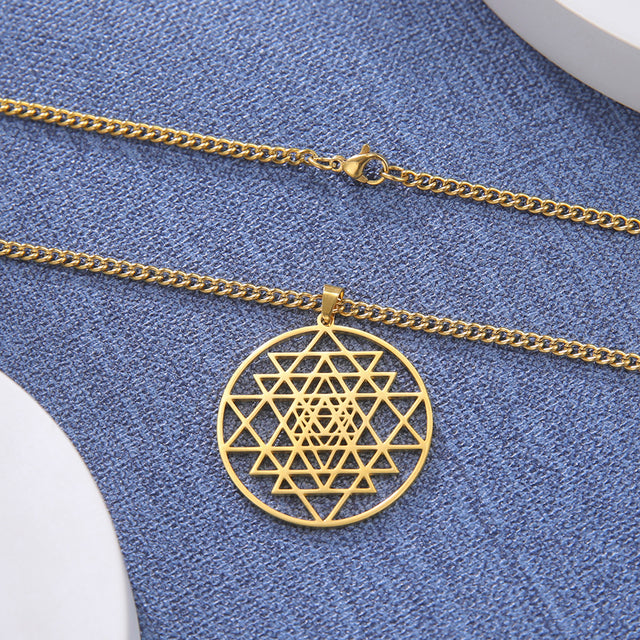 Sri Yantra Yoga Necklace Mandala Hindu Sacred Geometry Stainless Steel Jewelry - DITCHWORLD