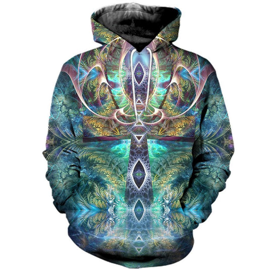Psychedelic Art Ankh 3D All Over Printed Hoodie - DITCHWORLD