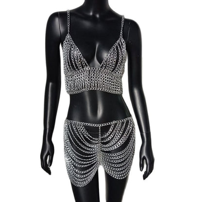 Metal Body Chain Bodysuit Dresses / Tops / bottoms  Sexy Festival-wear Exotic Chainlinked chainwear - DITCHWORLD