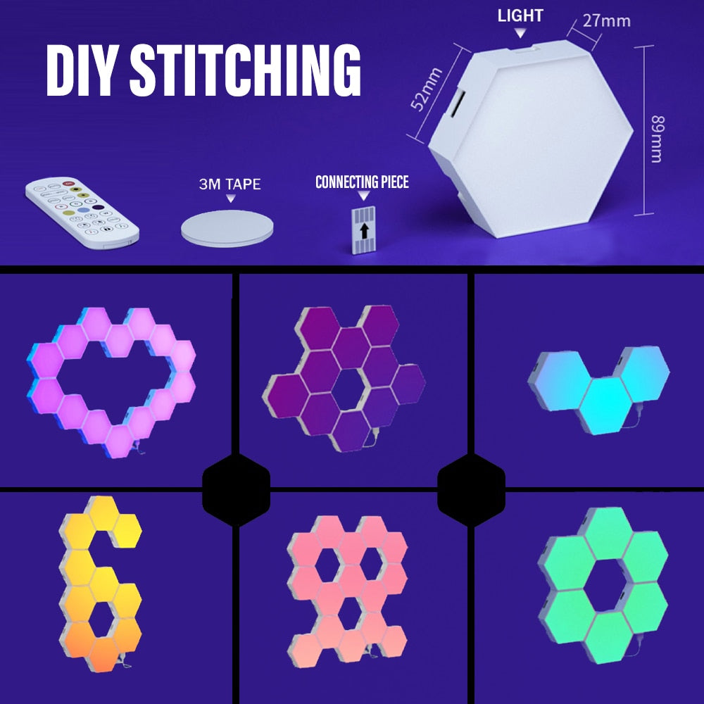 RGB Bluetooth LED Hexagon Light Indoor Wall Light APP Remote Control Night Light Computer Game Room Bedroom Bedside Decoration - DITCHWORLD