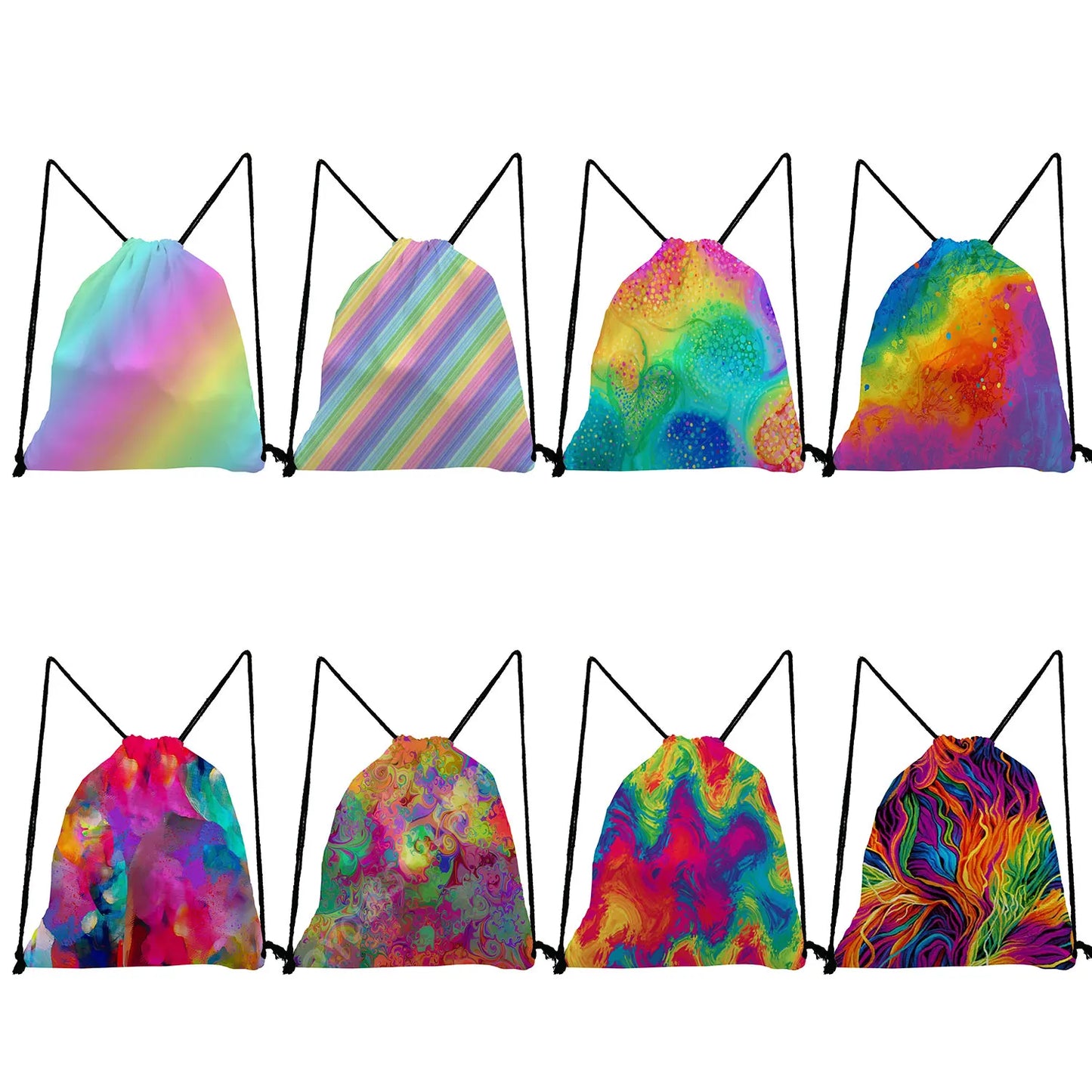 New Trend Colorful Fashion Print Backpacks For Students Rainbow Colors Art Creativity Women Drawstring Pocket Notebook Shoes Bag