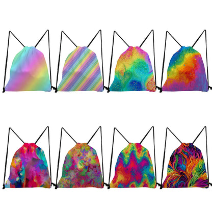 New Trend Colorful Fashion Print Backpacks For Students Rainbow Colors Art Creativity Women Drawstring Pocket Notebook Shoes Bag