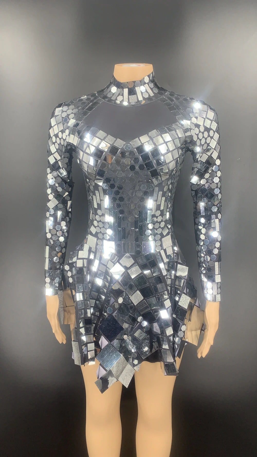 Sparkly Silver Sequin Short Dress Women Disco Ball Mirror Outfit Dance Costume Party Festival Doof Wear (7 Colours!)