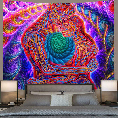 Alex Grey Lovers Tapestry - Trippy Psychedelic Kissing Lovers Art Wall Hanging Tapestries for Living Room Home studio Decor