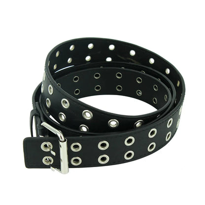 Chain Belt Adjustable Black DoubleSingle Eyelet Grommet Metal Buckle Leather Waistband