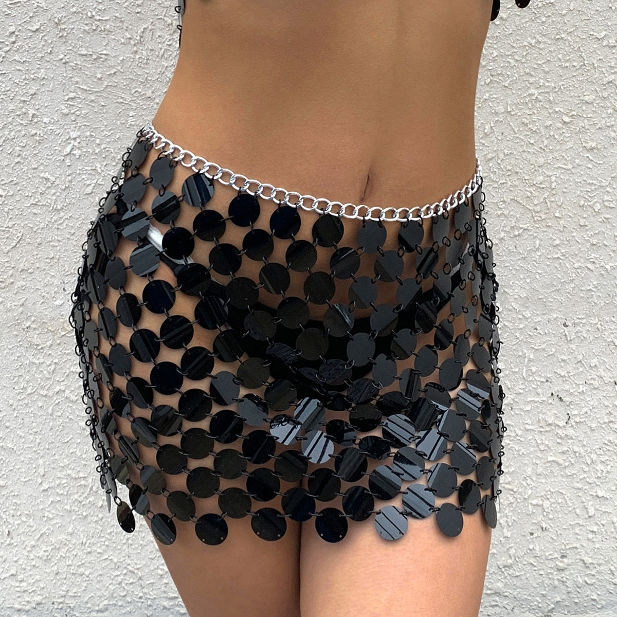 Shiny Sequins Two Piece Set Halter Backless Tank - Top & Skirt