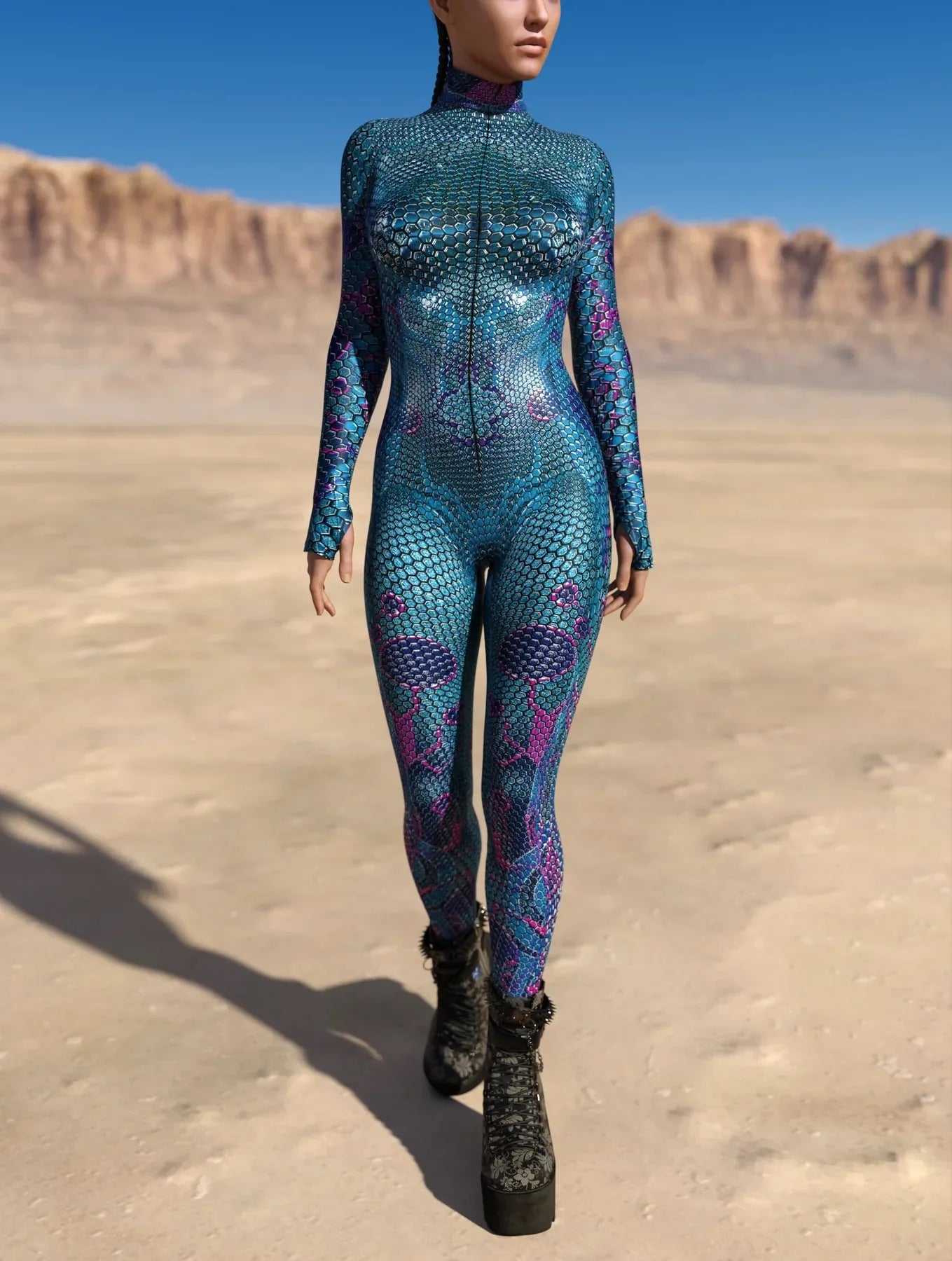 4D Reptilian Skin Hypnotic Bodysuit - Skinny Jumpsuit Wear Onesie Doof Costume Elastic Bodysuits Rave Rompers - DITCHWORLD