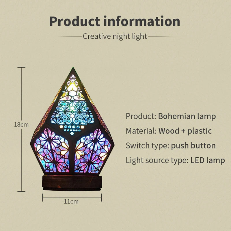 Wooden Hollow USB-LED Projection Night Lamp - Bohemian Desk Lamp