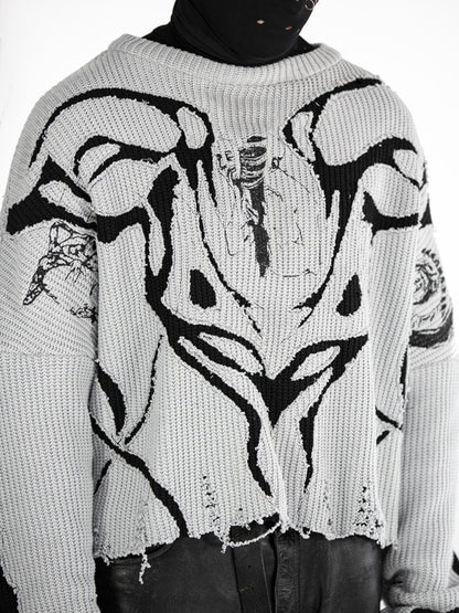 Heavy Metal Sweater Design Pullovers Y2k Destroyed Ripped Jumper Knit - DITCHWORLD