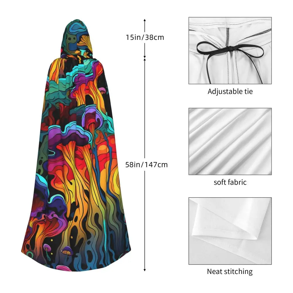 Hooded Cloak - Glowing Psychedelic Mushrooms Trippy Mushroom  Witch Medieval Costume Cosplay Cape Halloween festival Adult Unisex