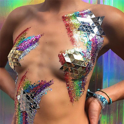 Metallic Color Sexy Breast Self Adhesive Stickers Ultra-thin Breathable Chest Sticker Beach Party Rave Clubwear Stickers - DITCHWORLD