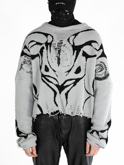Heavy Metal Sweater Design Pullovers Y2k Destroyed Ripped Jumper Knit