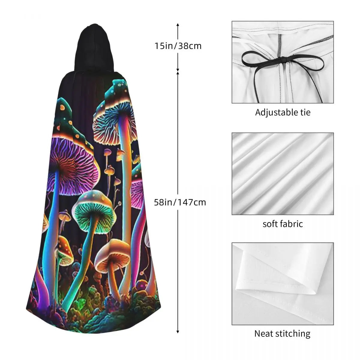 Hooded Cloak - Glowing Psychedelic Mushrooms Trippy Mushroom  Witch Medieval Costume Cosplay Cape Halloween festival Adult Unisex