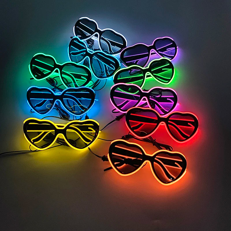 LED Sunglasses Womens Heart Shape Neon Party Glasses DJ Dance Concert (Multi-colours)
