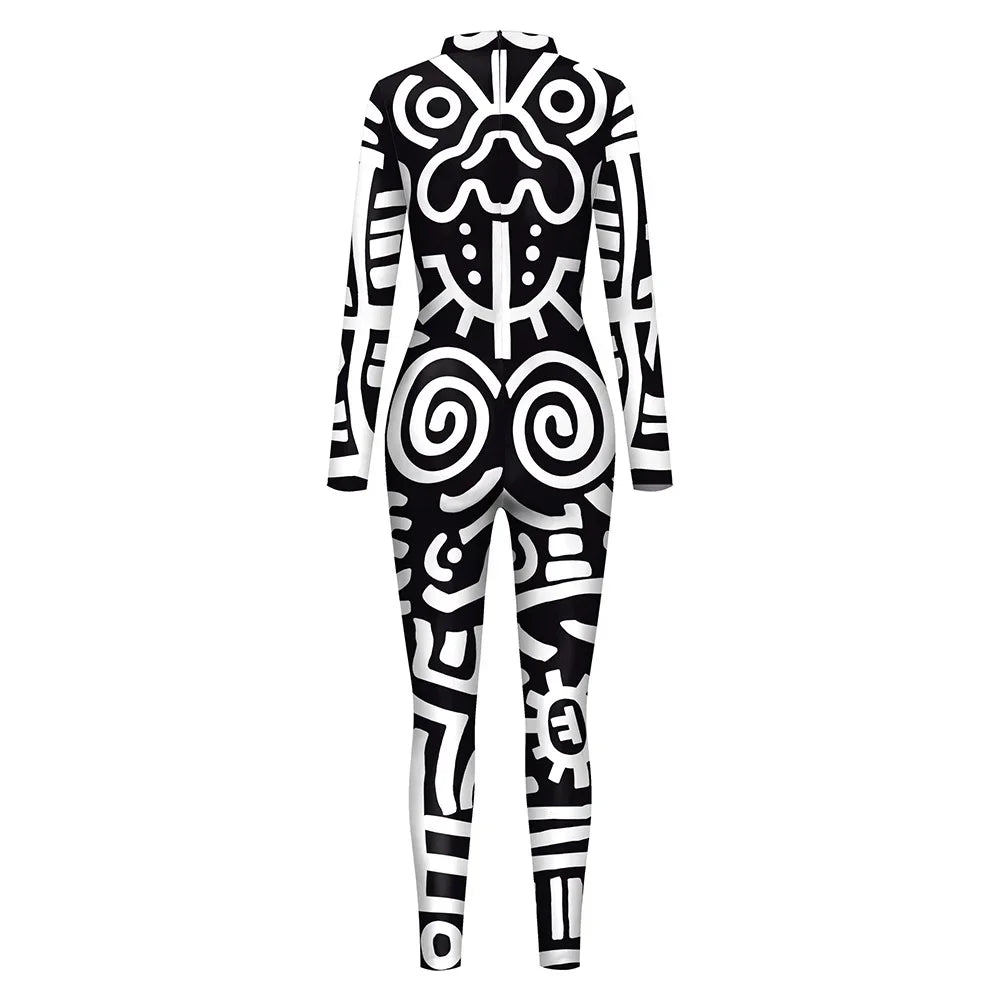 Women Men black/white Punk Robot Abstract Art Geometry 3D Printed Jumpsuit Adults Halloween Cosplay Costume for Dancing Party Dress Up festival sets