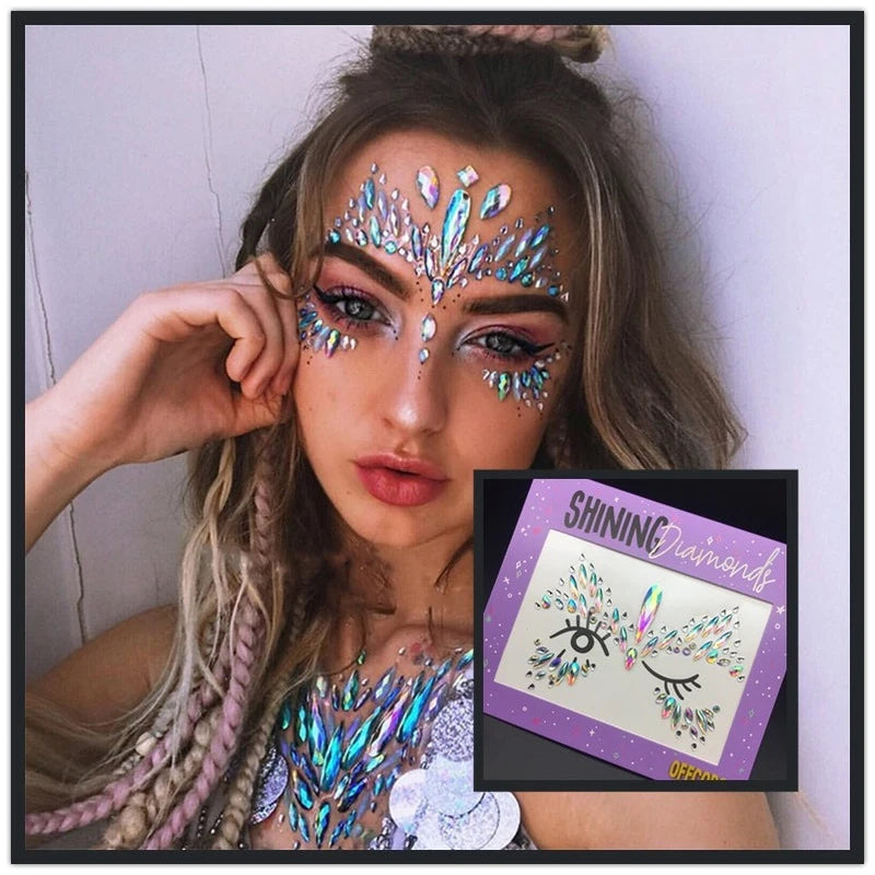 3D Sexy Face Tattoo Stickers Temporary Tattoos Glitter Fake Tattoo Rhinestones For Woman Party Face Jewels Tatoo