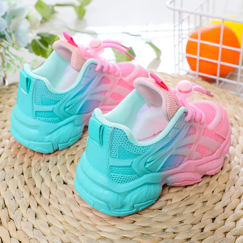Girls Cute Gradient Mesh Sneakers Low Top Breathable glowing Platform Sports kids Shoes