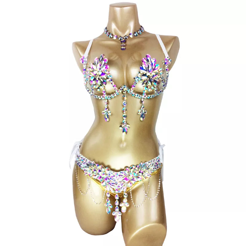 2 Piece Belly Dance Performance Bra Belt Beads Samba Skirt