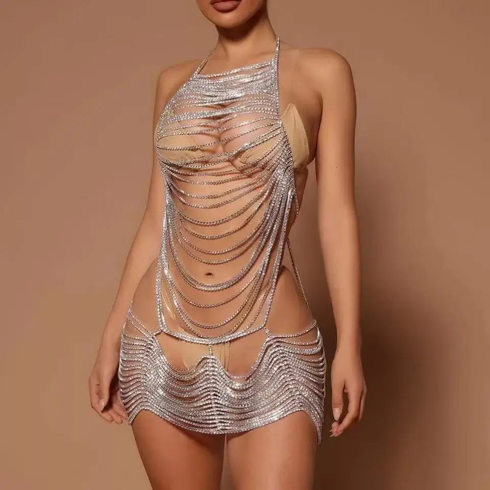 Shining Diamond Body Chain link Dress