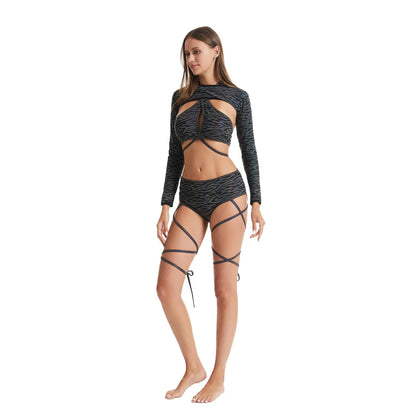 UV glowing Reflective Outfit Set Bandage Shorts+Bra+Crop Top Techwear Clothing club festival