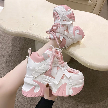 Women Sneaker Lace up High Platform Shoes Thick Sole