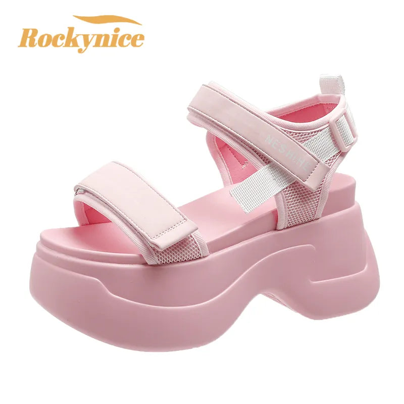 Platform Sandals Woman Summer Chunky High Heels Female Pink Wedges