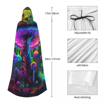 Adult Cloak Cape Hooded Psychedelic Magic Mushrooms Medieval Costume Witch Wicca Vampire Carnival Party