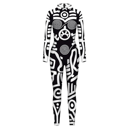 Women Men black/white Punk Robot Abstract Art Geometry 3D Printed Jumpsuit Adults Halloween Cosplay Costume for Dancing Party Dress Up festival sets