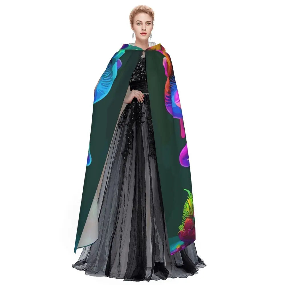 Adult Cloak Cape Hooded Psychedelic Magic Mushrooms Medieval Costume Witch Wicca Vampire Carnival Party