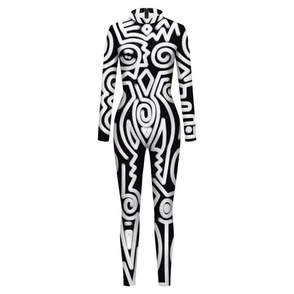 Women Men black/white Punk Robot Abstract Art Geometry 3D Printed Jumpsuit Adults Halloween Cosplay Costume for Dancing Party Dress Up festival sets