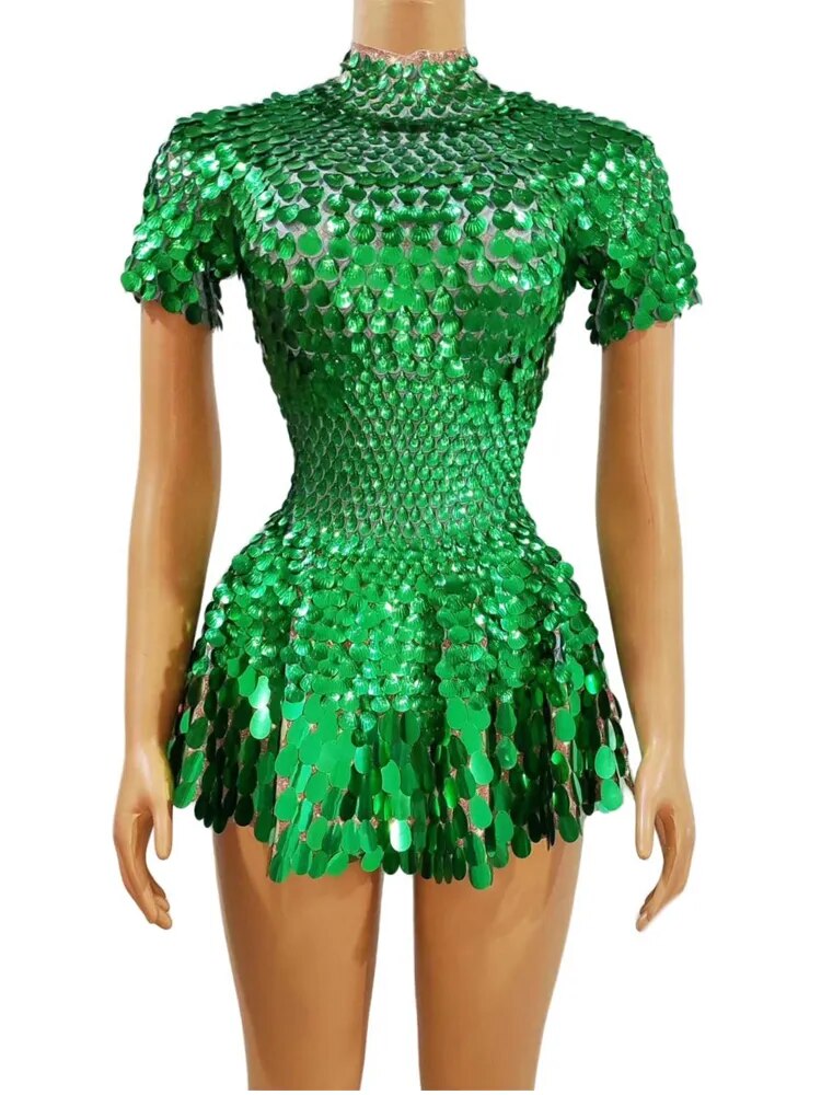 Shining Sequins Short Dress for Women Party Dress Nightclub Performance Dance Costume Show Stage Wear - DITCHWORLD