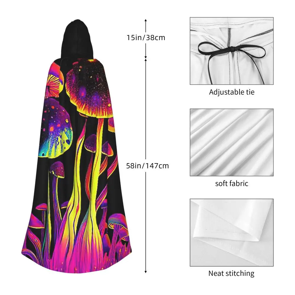 Hooded Cloak - Glowing Psychedelic Mushrooms Trippy Mushroom  Witch Medieval Costume Cosplay Cape Halloween festival Adult Unisex