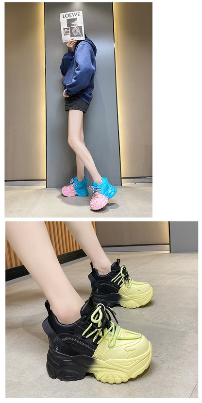 Shoes High Platform Chunky Sneakers Women Sports Tennis Sneakers - Pink & Blue