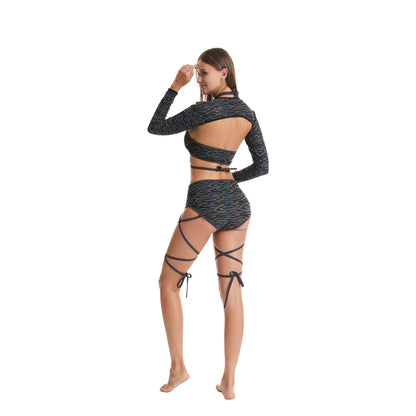 UV glowing Reflective Outfit Set Bandage Shorts+Bra+Crop Top Techwear Clothing club festival