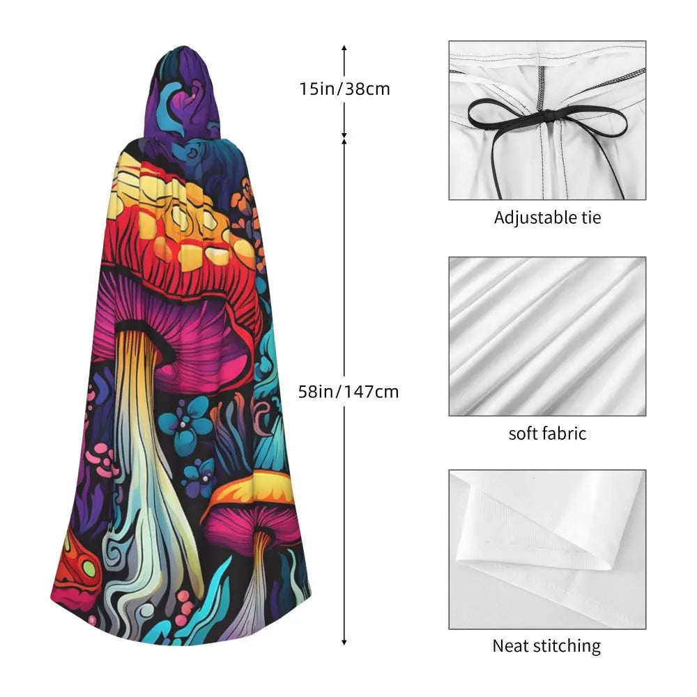 Hooded Cloak - Glowing Psychedelic Mushrooms Trippy Mushroom  Witch Medieval Costume Cosplay Cape Halloween festival Adult Unisex