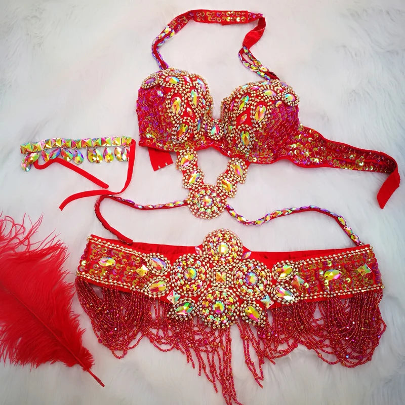 Belly Dance Wear Women Samba Carnival Bra and Belt Wear Handmade Beads Outfit