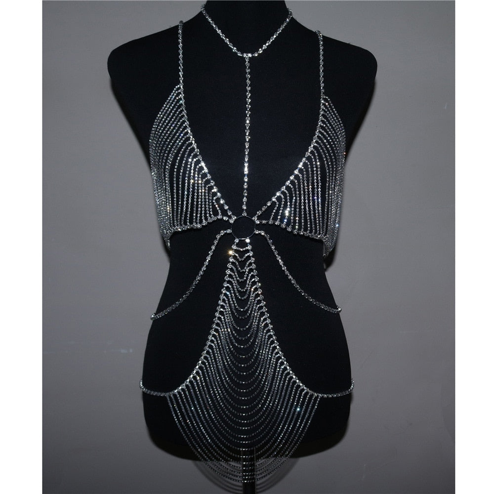 Sexy Body Chain Multilayer Chest Chain Dress With Rhinestones For Women Fashion Festival Top Luxury Layer - DITCHWORLD