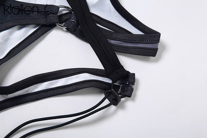 Bodysuit Stretch Zipper Backless Y2K F1 - Xseries Grey