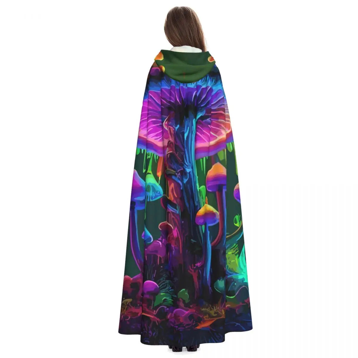 Adult Cloak Cape Hooded Psychedelic Magic Mushrooms Medieval Costume Witch Wicca Vampire Carnival Party