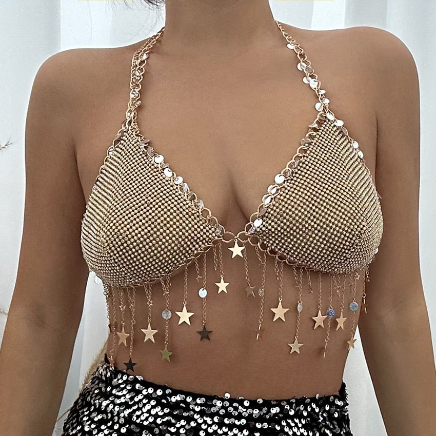 NKOOGH Clothes for Women Bra Women Chain Clothes Beading Tassel