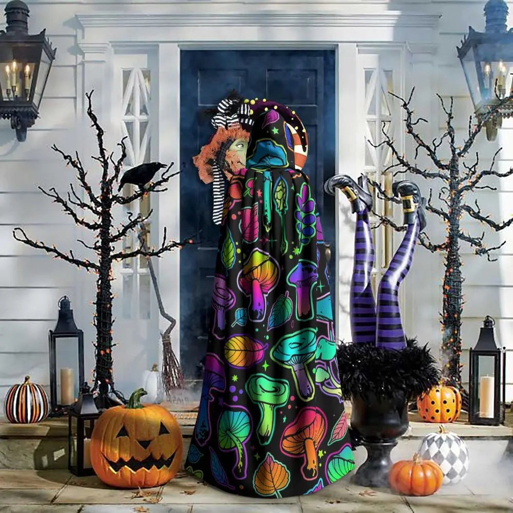 Hooded Cloak - Glowing Psychedelic Mushrooms Trippy Mushroom  Witch Medieval Costume Cosplay Cape Halloween festival Adult Unisex